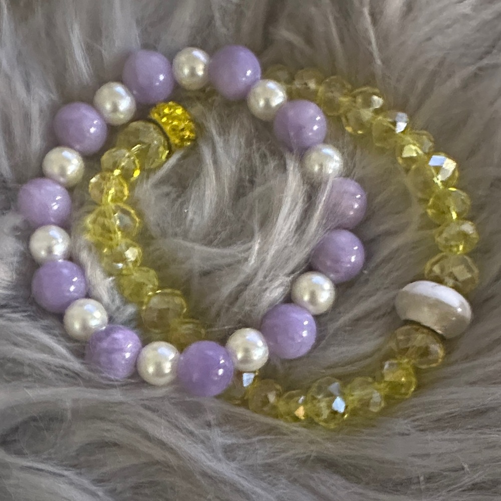 Purple and Yellow Beaded Bracelets